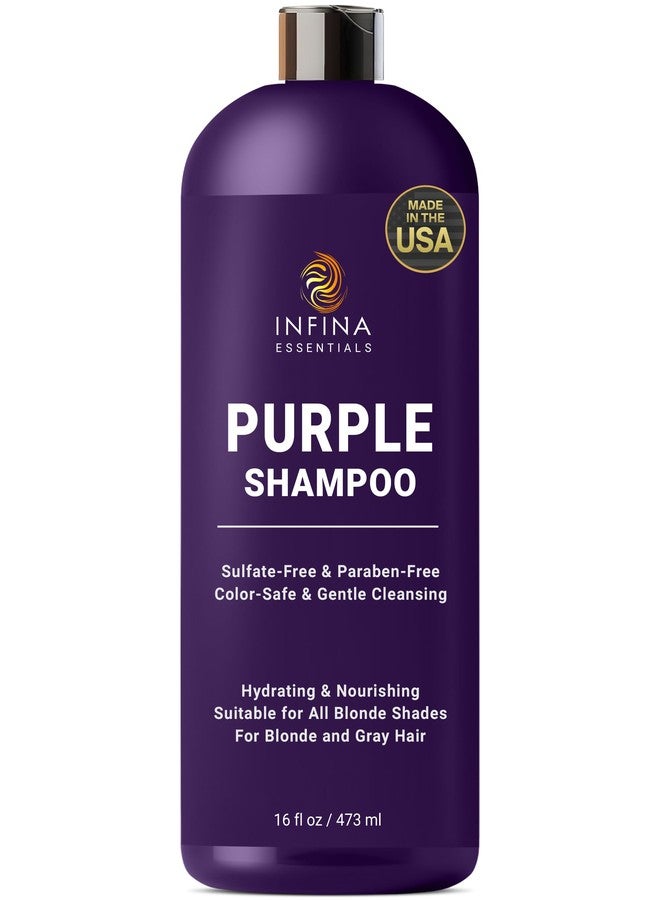INFINA ESSENTIALS Purple Shampoo for Blondes, Gray, Brassy & Color Treated Hair, Sulfate Free, Enriched with Green Tea & Chamomile & Avocado Oil - Nourishing & Hydrating Blonde Shampoo - 16 fl oz - Image 1